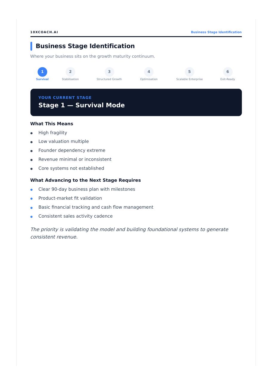Sample report page: Business Stage Identification